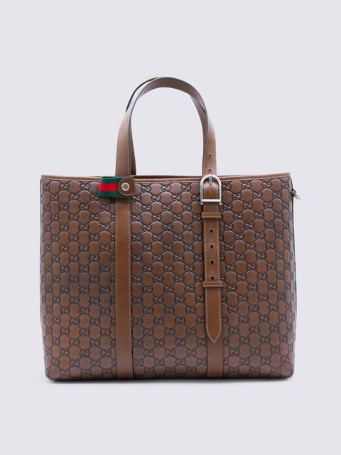 GUCCI Gucci Brown Shopping Gg Emblem Big Tote