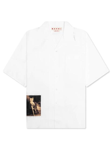 Marni POPLIN BOWLING SHIRT WITH MENDED PATCH - LILY WHITE