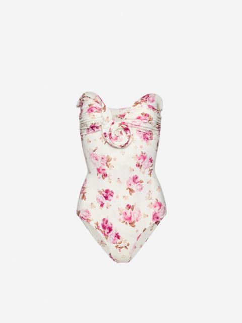 MAGDA BUTRYM Sculptural rose bustier swimsuit in cream floral print