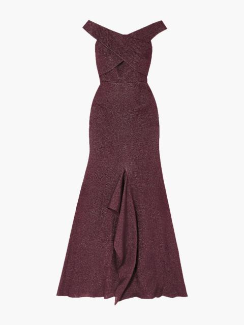 ROLAND MOURET Ray off-the-shoulder metallic piqué gown