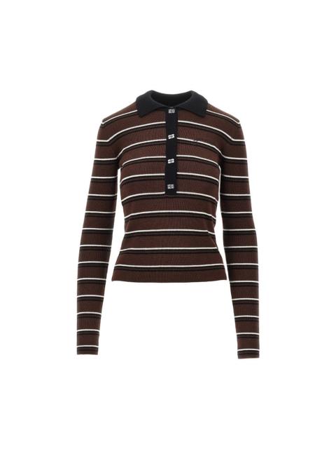 GANNI Ganni Knitted Polo Shirt Striped Brown Women