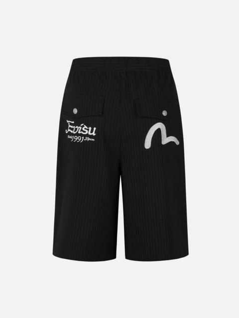 EVISU Seagull and Logo Embroidery Fashion Fit Striped Woven Shorts
