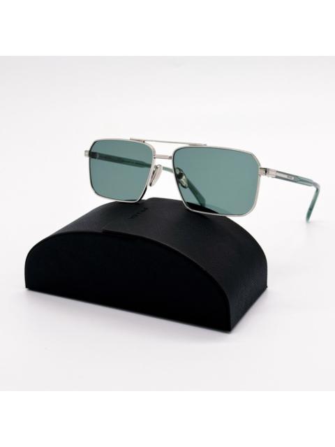 Prada New Prada Silver Green Square Unisex Sunglasses PRA57S 1BC10