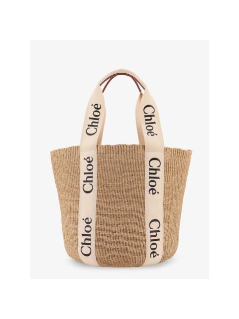 Chloé Chloe Large Basket Tote White & Black Raffia-Effect Linen To