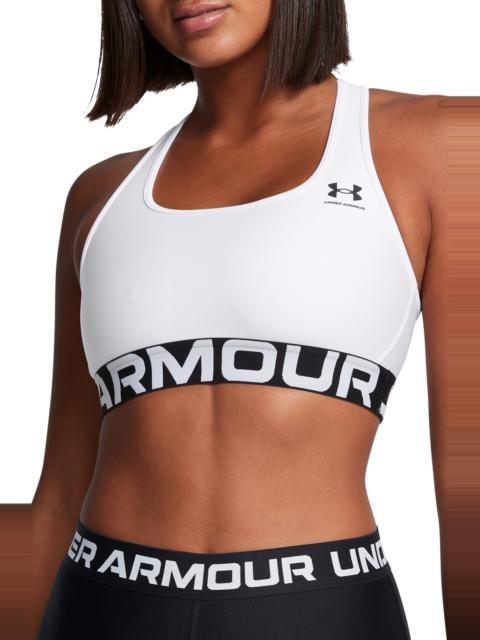 Under Armour Under Armour HeatGear® Mid Racerback Logo Jacquard Sports Bra in White //Black at Nordstrom