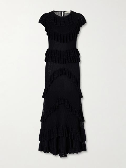 ULLA JOHNSON Magnolia Ruffled Crocheted Midi Dress