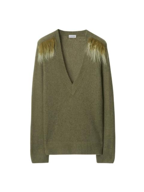Burberry Burberry Wool Blend V-Neck Sweater With Shearling Detail