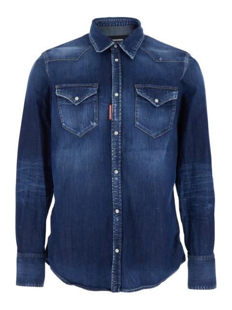 DSQUARED2 Dsquared2 Men Blue Long-Sleeved Shirt With Classic Collar And Two Front Pockets In Denim Man