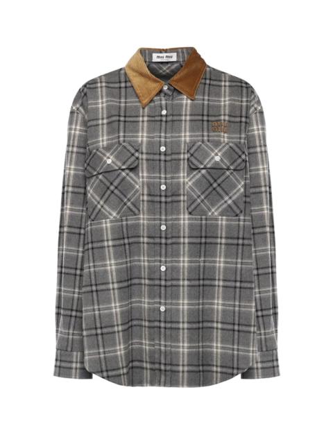 Miu Miu Miu Miu Check Shirt With Leather Collar