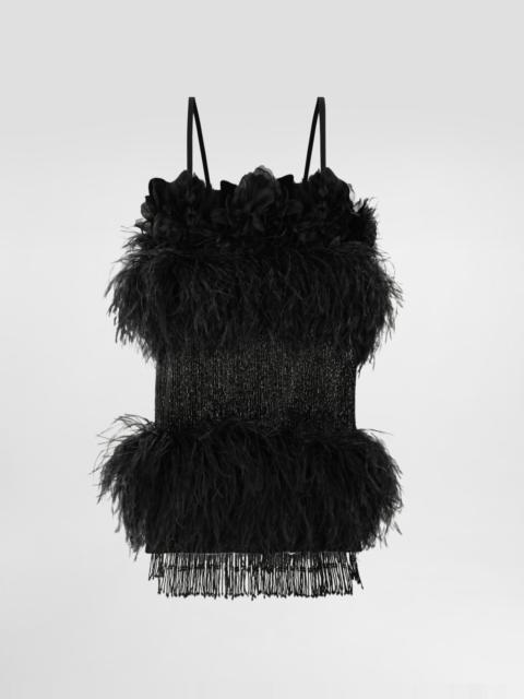 Dolce & Gabbana Satin dress with feathers