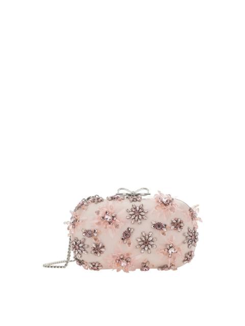 self-portrait Self-Portrait Pink Clutch Bag With Floral Embellishment And Bow Detail In Tech Fabric And Metal Woma