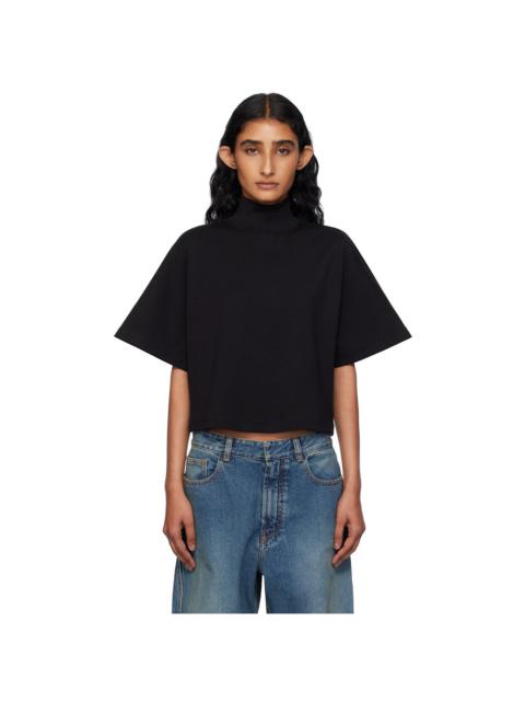 Black Ribbed Cotton High Neck T-shirt