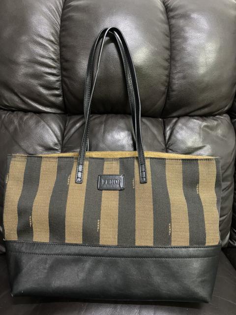 FENDI Authentic Fendi Tobacco Black Canvas Leather Role Tote