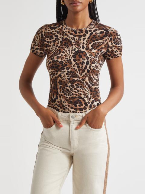 L'AGENCE L'AGENCE Ressi Leopard Print Short Sleeve Top in Cinnamon Sw Paisley Leopard at Nordstrom