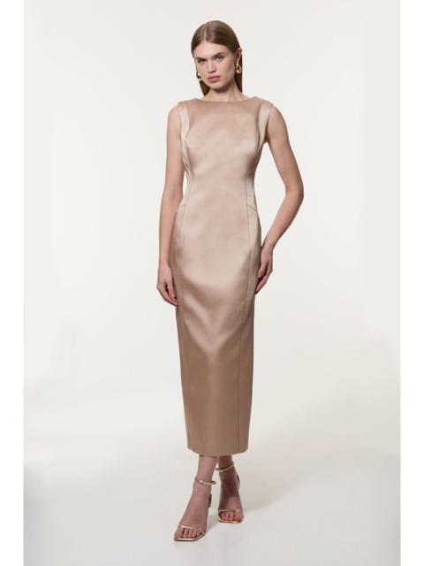 KAREN MILLEN Structured Viscose Satin Stitch Detail Tailored Pencil Maxi Dress