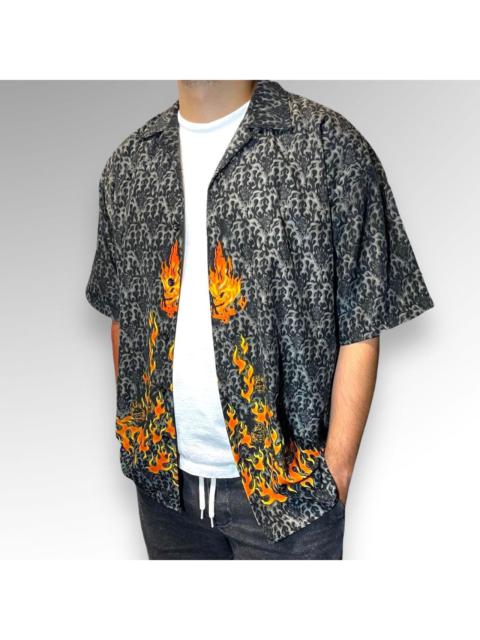 Other Designers Vintage - Flame Skull Microfiber Short Sleeve Button Up 🔥