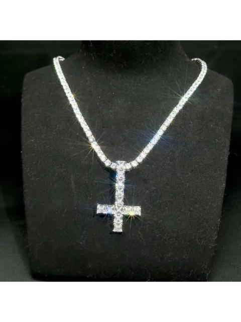 Other Designers Japanese Brand - 50 cm Iced Out Tennis Chain Necklace Inverted Cross CZ