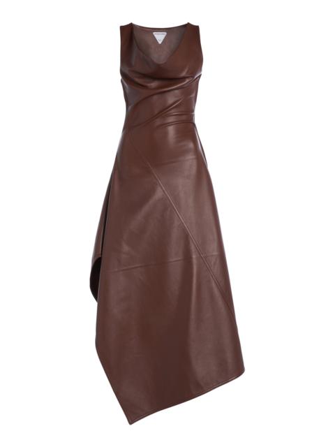 Bottega Veneta Asymmetric Leather Dress brown