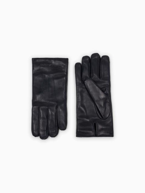 EMPORIO ARMANI Lambskin nappa leather gloves with baguette detail