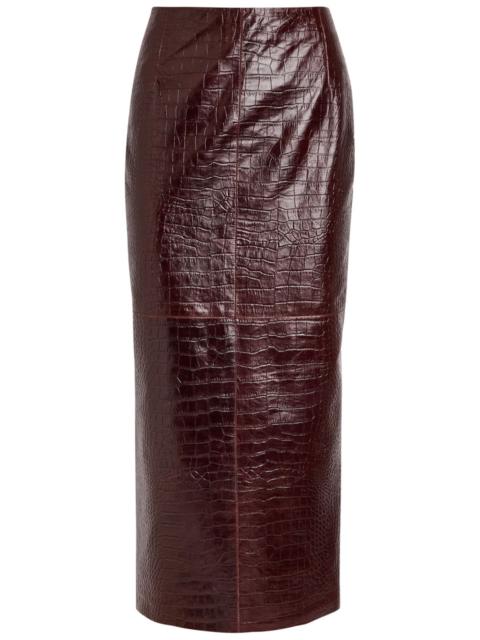 NOUR HAMMOUR Nour Hammour Elyse Crocodile-effect Leather Midi Skirt