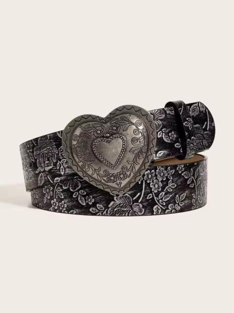 112 cm love buckle pattern PU leather belt