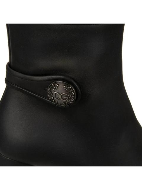 Dolce & Gabbana DG Metal Logo Heels Leather Boots Black 39.5 9.5 13362