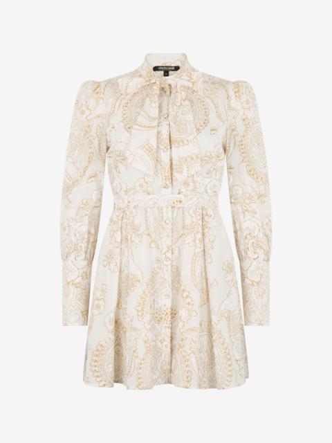 Roberto Cavalli Short Silk Dress with Ornamental Motif in White