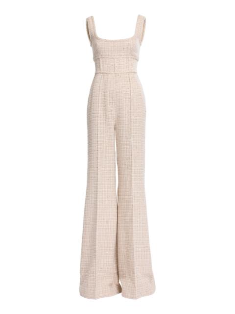 ELIE SAAB Sequin Thread Tweed Jumpsuit neutral