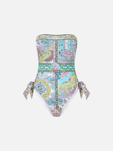 CAMILLA BANDEAU ONE PIECE WITH EYELET TIE SIDES