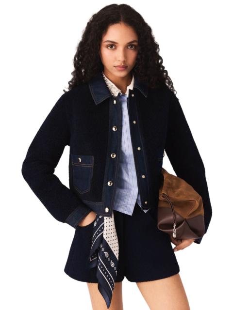 maje maje Bouclé and denim-detail jacket in Navy at Nordstrom