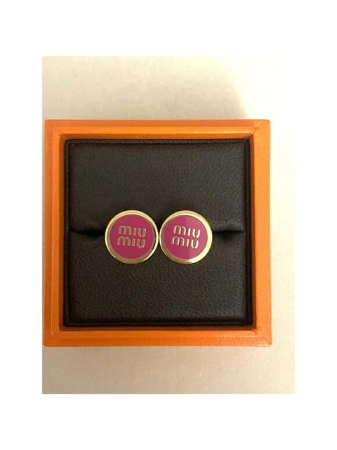 Miu Miu Gold-Tone & Pink Logo Round Stud Earrings