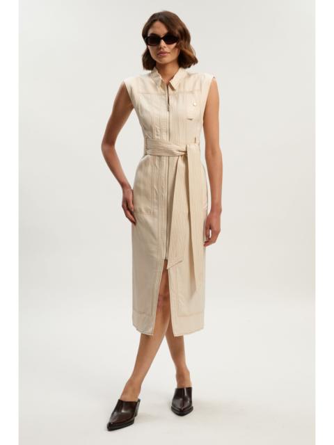 KAREN MILLEN Premium Linen Twill Topstitch Woven Sleeveless Midi Dress
