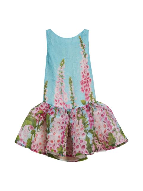 Oscar de la Renta Oscar de la Renta Foxglove Sleeveless Silk Blend Fit & Flare Dress in Lilac/Sky at Nordstrom