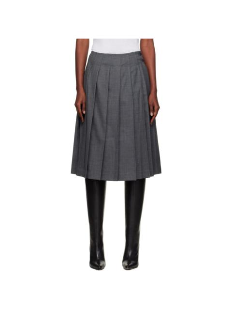 NOTHING WRITTEN Gray Wool Pleated Midi Skirt