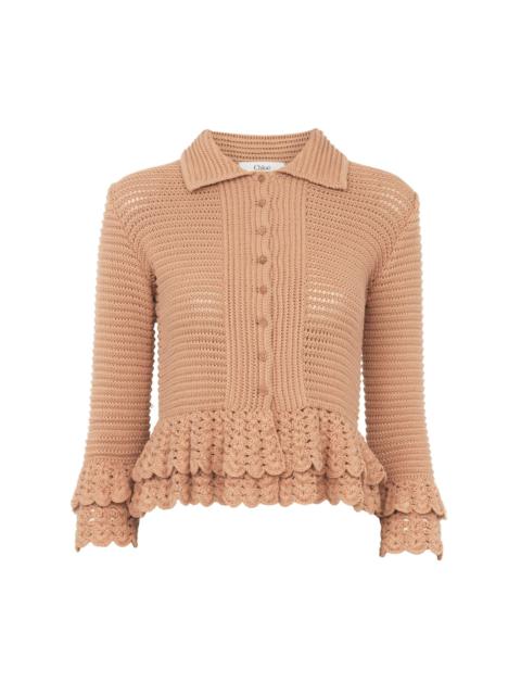 Chloé FITTED RUFFLED CARDIGAN IN CROCHET KNIT