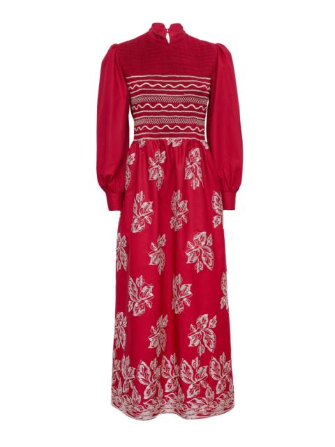 LORETTA CAPONI Lea Embroidered Cotton Dress red