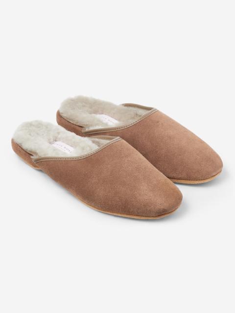 Derek Rose Women's Mule Slippers Imogen Suede Sheepskin Camel