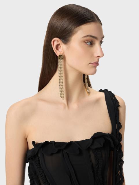 Blumarine CHAIN DROP EARRINGS WITH RHINESTONES AND B MONOGRAM