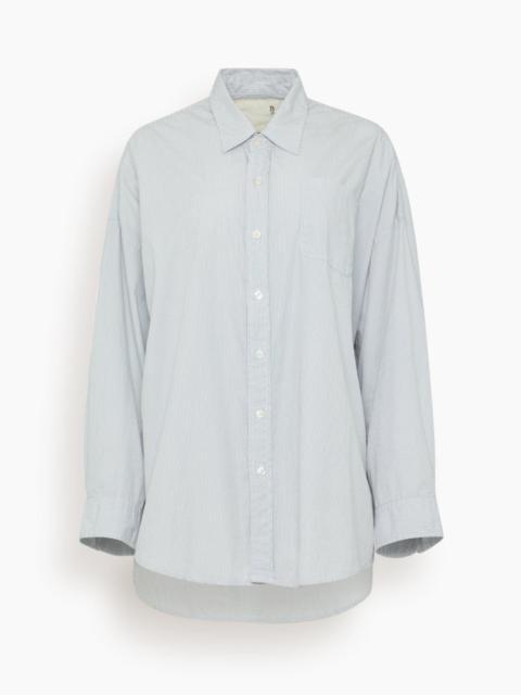 R13 Drop Neck Oxford Shirt in Bluewhite Pinstripe