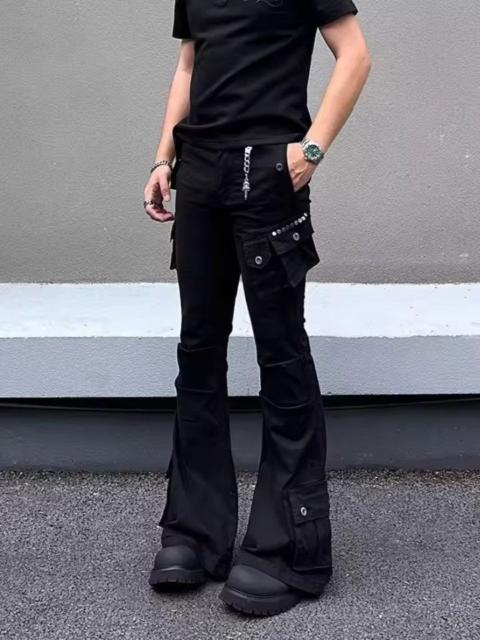 Other Designers Black Cargo Flared Stacked Jeans with Straps
