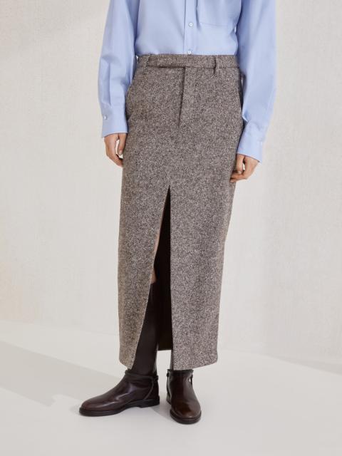 Brunello Cucinelli Virgin wool and silk mélange diagonal sartorial pencil skirt with monili
