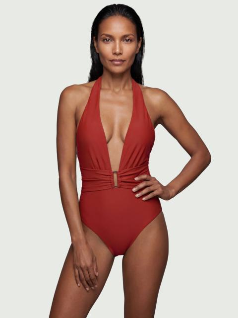 KAREN MILLEN Halter Neck Hardware Detail Plunge Swimsuit