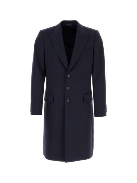 Dolce & Gabbana Man Dark Blue Stretch Polyester Blend Coat