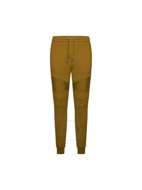 Balmain Balmain Men's Udq Kaki / Blanc Flocked-Logo Organic-Cotton Track Trousers