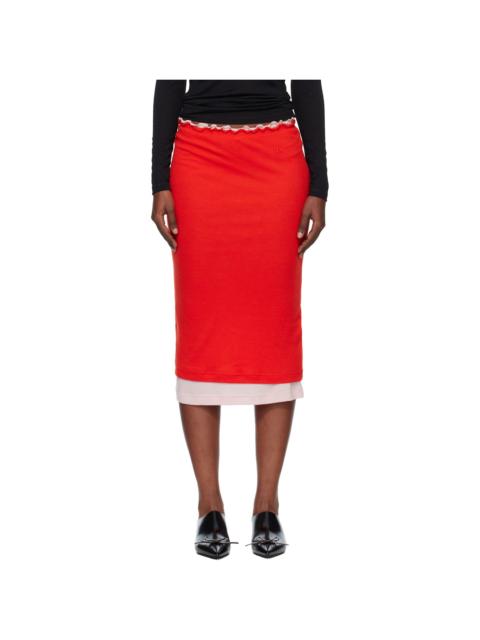 Jil Sander Red & Pink Lightweight Wool Layered Midi Skirts Set