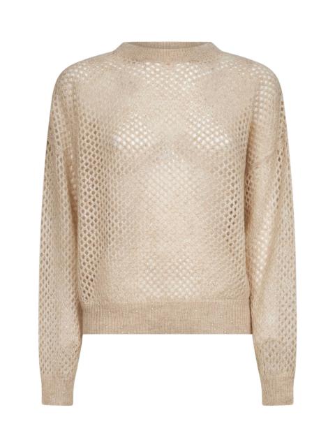 Brunello Cucinelli Beige Dazzling Mesh crewneck sweater
