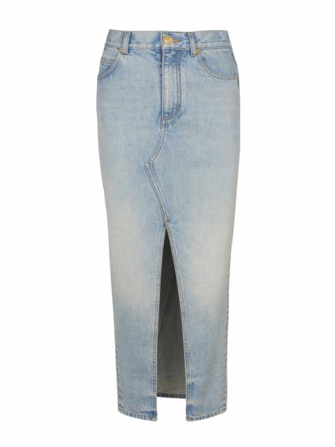 Balmain Balmain Denim midi skirt in Blue at Nordstrom