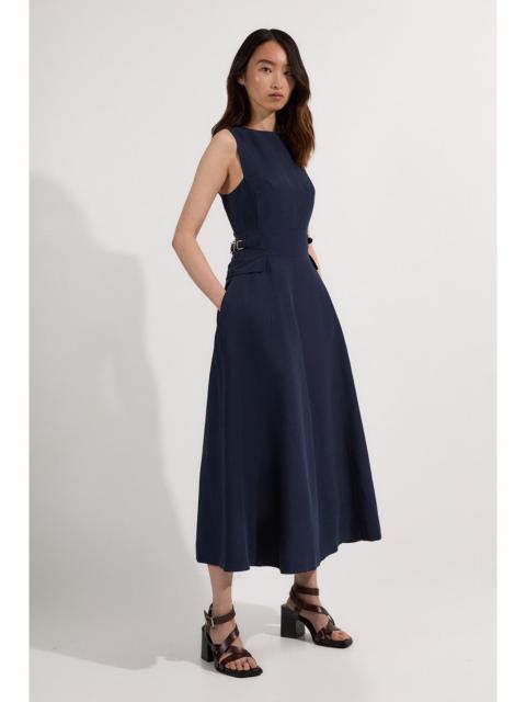 KAREN MILLEN Premium Linen Tab Waist Detail Full Skirt Tailored Midi Dress