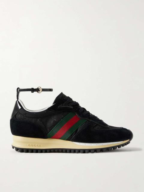 Nora webbing and leather-trimmed suede and canvas-jacquard sneakers Black
