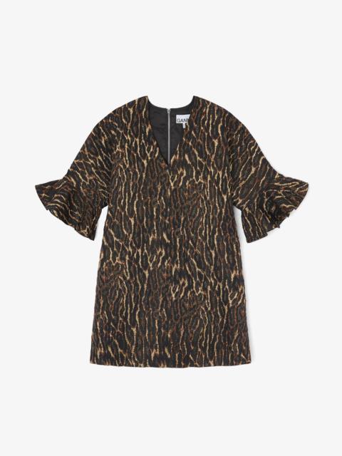 GANNI METALLIC CLOQUE MINI RUFFLE DRESS